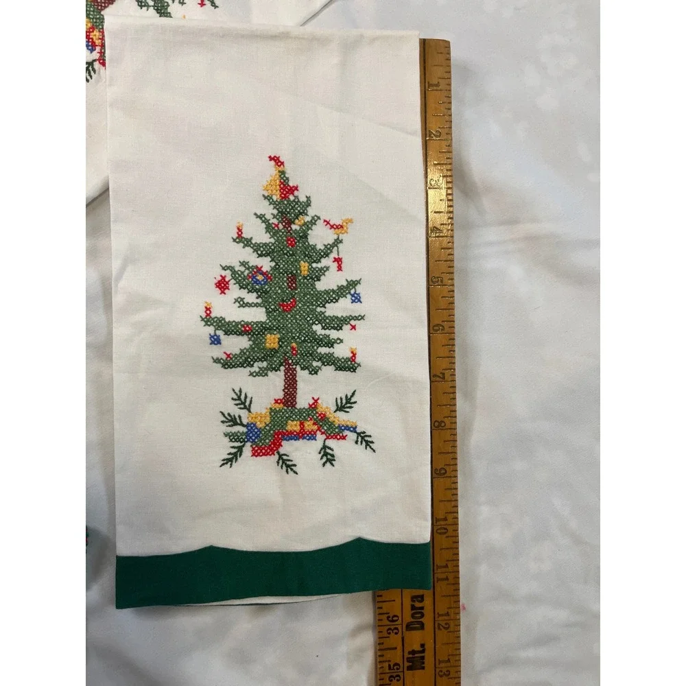 Vintage Cross stitched set of Two Tea towels and one‎ Star Doily Handmade